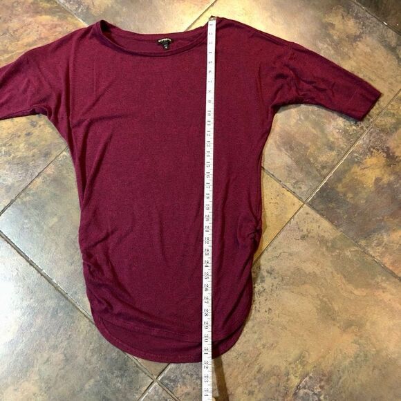 Express Red Wine Maroon Burgundy Three Quarter Sleeve Ruched on Side Sweater Med - Picture 6 of 9